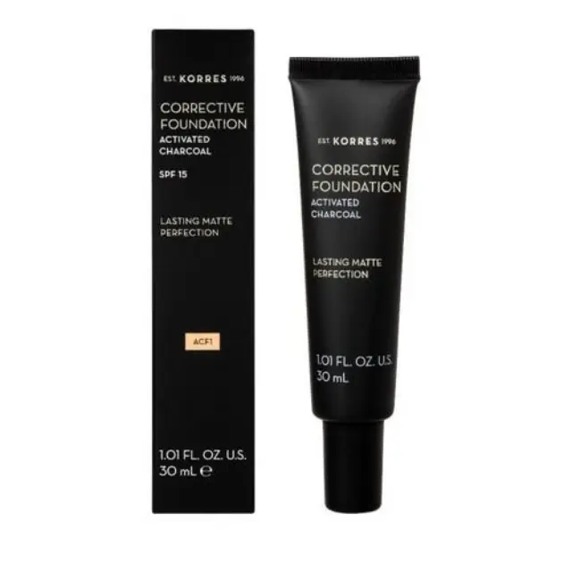 Korres Activated Charcoal Corrective Foundation SPF15 Διορθωτικό Make-Up ACF1 με Ενεργό Άνθρακα για την Κάλυψη των Ατελειών και Ματ Αποτέλεσμα, 30ml