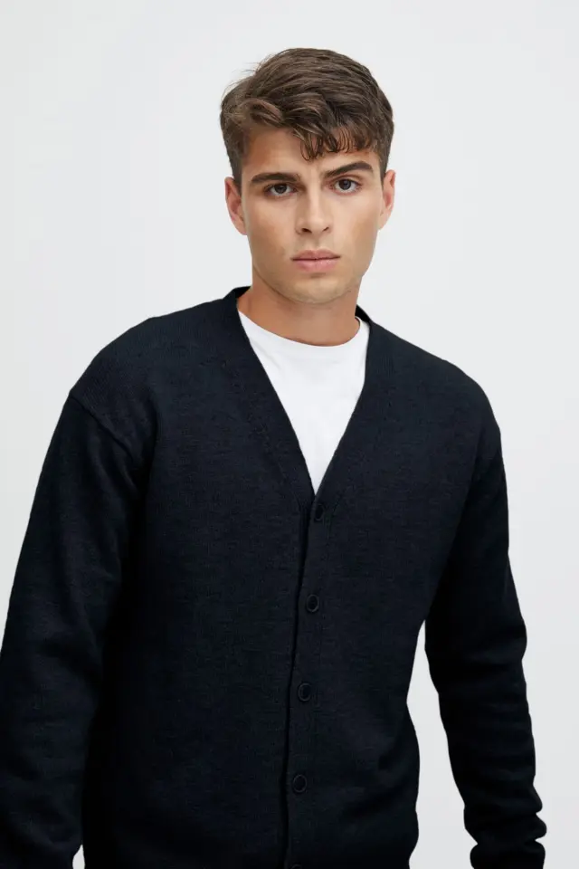 Casual Friday Ανδρική Ζακέτα Πλεκτή 20504796 Μάλλινη Regular-Fit - Anthracite Black - XL 2