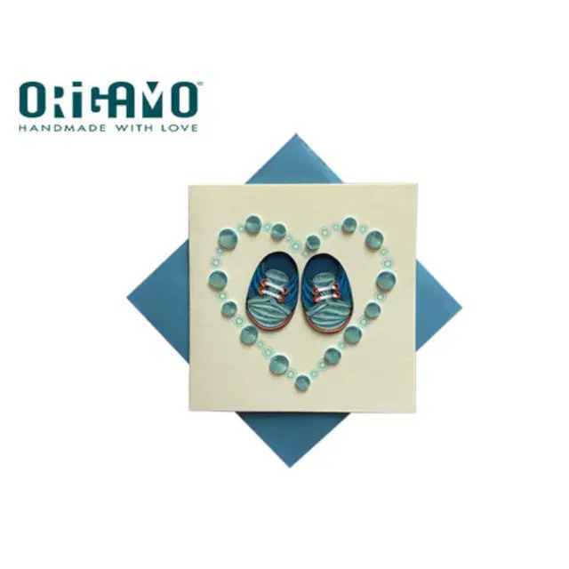 Quilling Παπουτσάκια Αγορίστικα Ευχετήρια Κάρτα Βάπτισης 3D 16.5x16.2cm / QC004 (Matalon)
