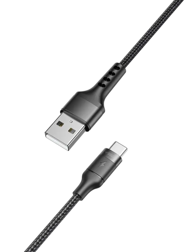 Veger AC03 - Braided USB 2.0 Cable USB-C male - USB-A male Μαύρο 1.2m