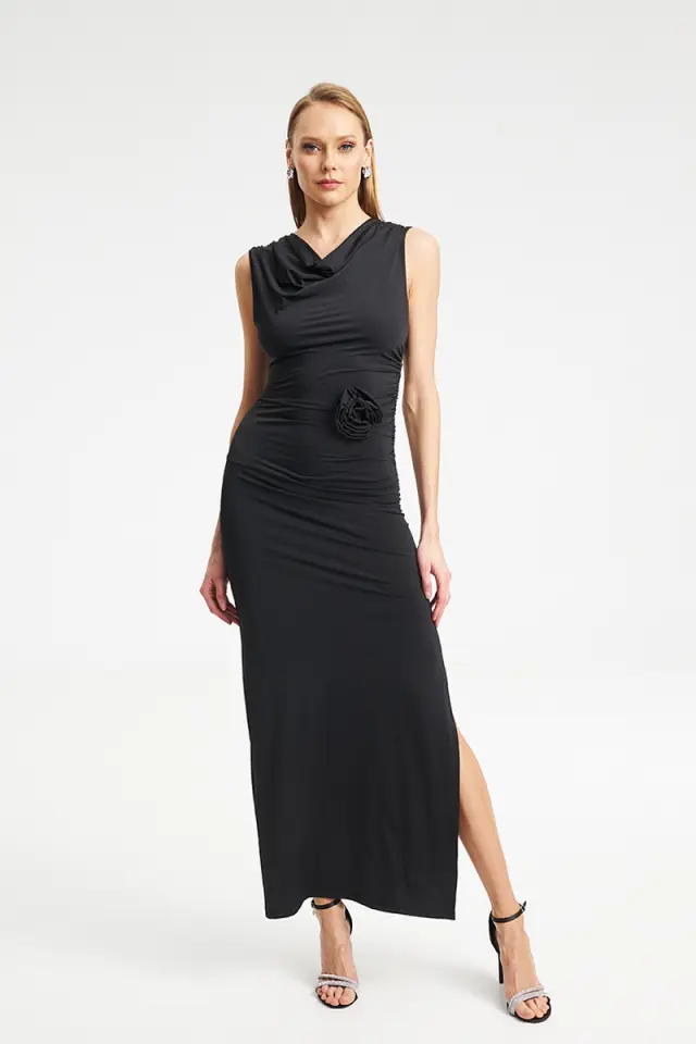 Maxi Φόρεμα με Draped Λαιμό & Λουλούδι NODELA DRESS - XS 2