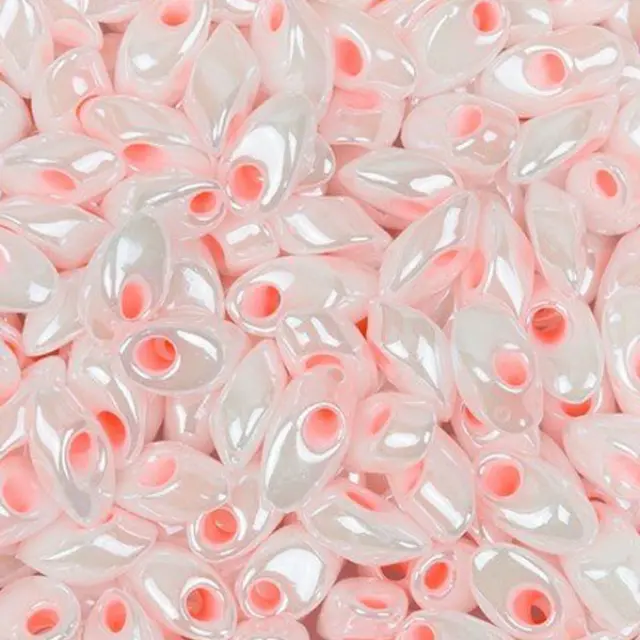 Χάντρα Miyuki Long Magatama 4x7mm - LMA-427 - White/Pink Color Lined ~10gr