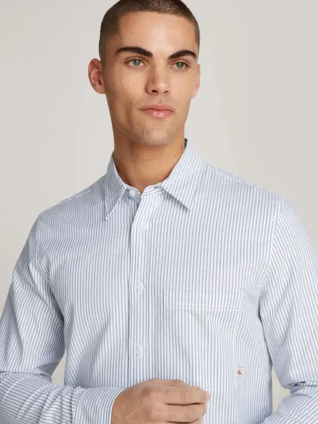 Calvin Klein Jeans - Ανδρικό Πουκάμισο Μακρυμάνικo Oxford Regular Fit J30J326182-0FB Λευκό/Ριγέ - S 3