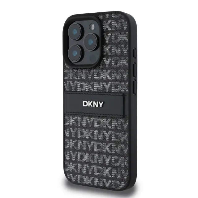 DKNY PU Leather Repeat Pattern Tonal Stripe Case for iPhone 16 Pro Max Black 3