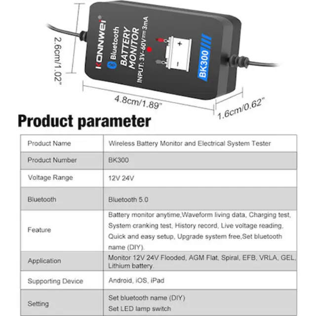 Konnwei BK300 Αναλογικό Battery Tester 3