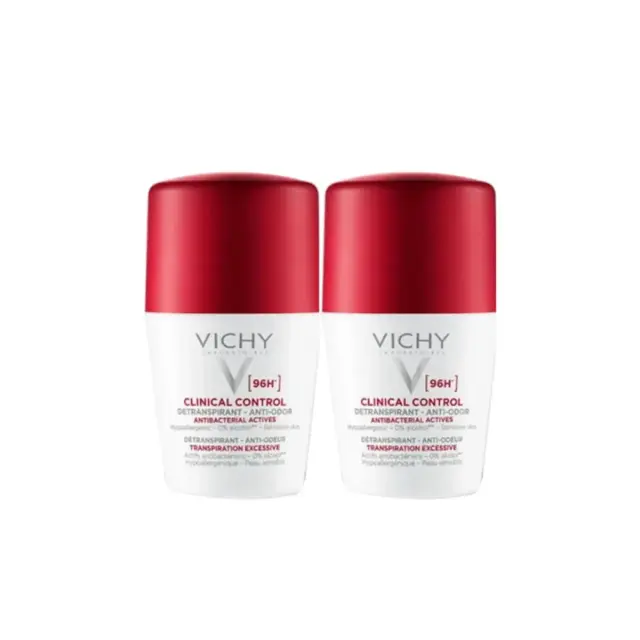 Vichy | Deodorant 96h Clinical Control Roll-On Duo Promo Αποσμητικό με έως 96 Ώρες Προστασίας (-50% στο 2ο Προϊόν) | 2x50ml