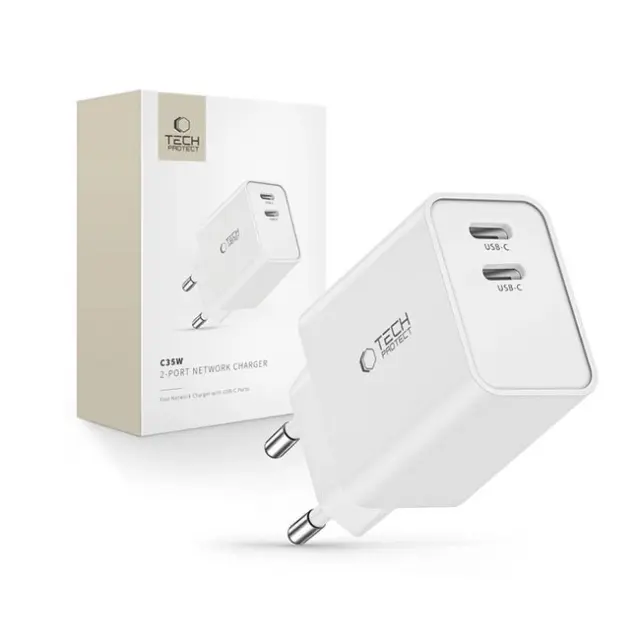 Tech-Protect Φορτιστής C35W 2x USB-C PD 35W White