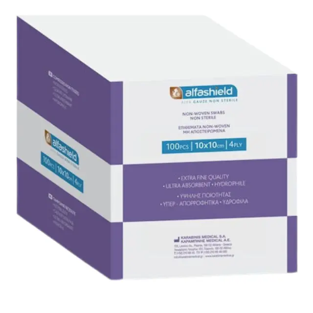 Alfashield Μη Αποστειρωμένες Γάζες 4ply Non Woven 10x10cm 100τμχ