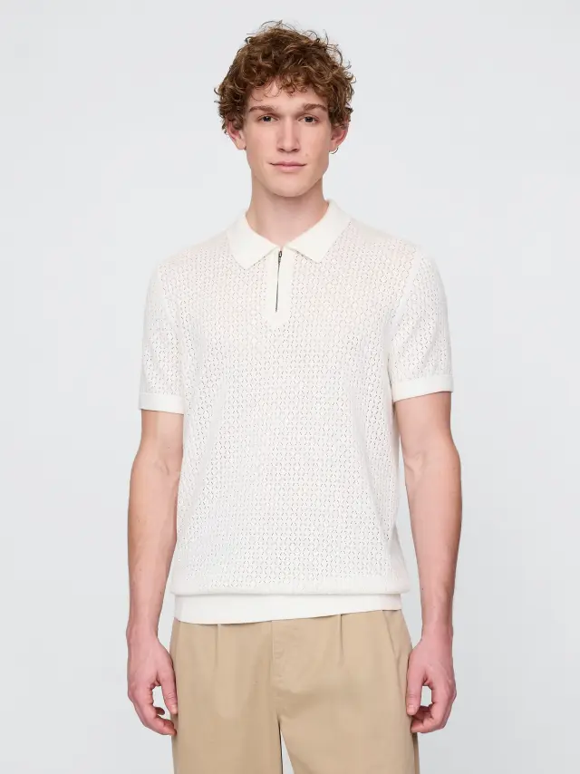 Άσπρο Crochet Πόλο Πουκάμισο Off white - XL