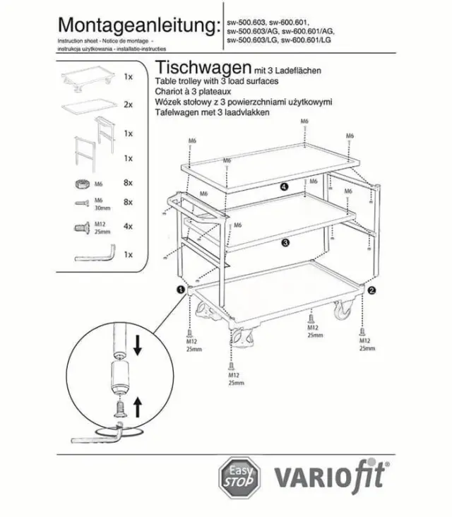 Variofit sw-500.603/AG Τρόλεϊ Μεταφοράς 3 Επιπέδων για Φορτίο Βάρους ως 250kg 2