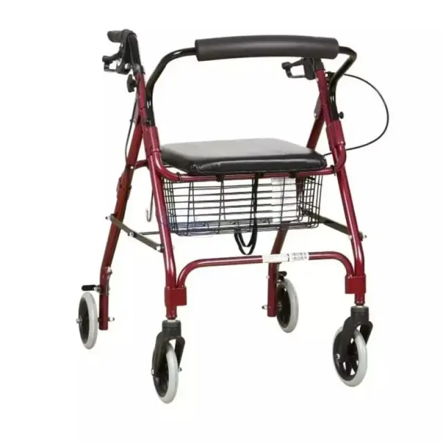 Rollator - Περιπατητήρα Αλουμινίου με Χειρόφρενα & Καλάθι – Ρυθμιζόμενο Ύψος - Κόκκινο