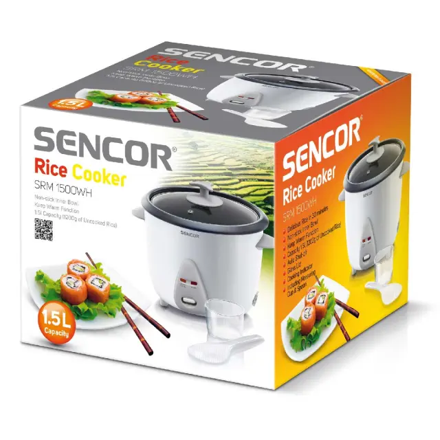 Ατμομάγειρας Ρυζιού Rice Cooker 1,5lt Stainless Steel Sencor SRM 1500WH Λευκό 2