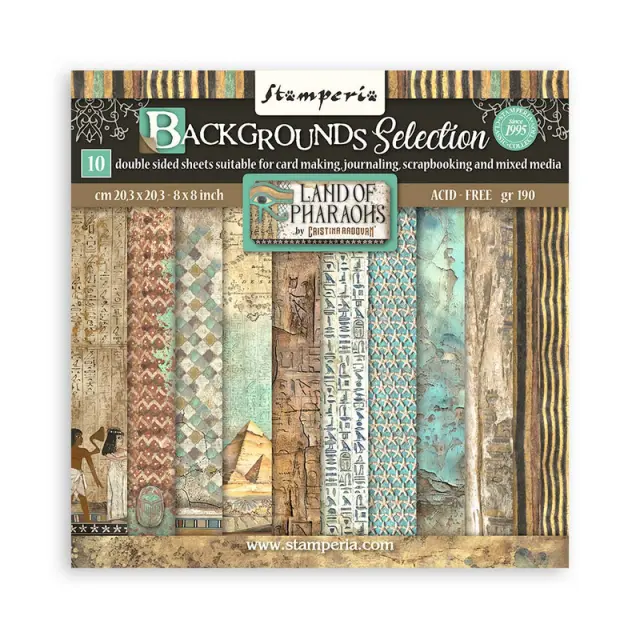 Χαρτιά scrapbooking 10τεμ, 20.3×20.3cm Stamperia, Maxi Background, Land of Pharaohs