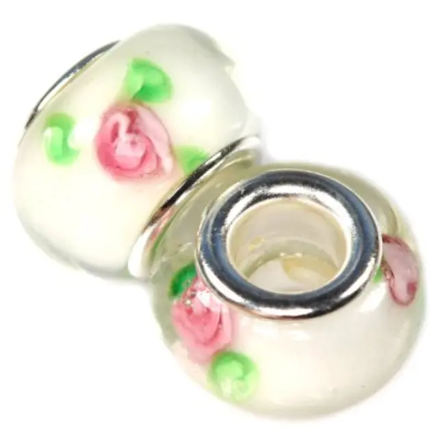 Χάντρα Modular Roses on White 9x14mm - 5τεμ