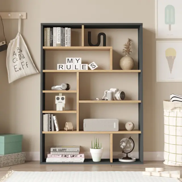 Βιβλιοθήκη Decora pakoworld σε φυσική-ανθρακί απόχρωση 90x22x123.6εκ 3