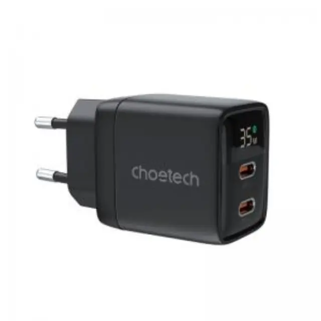 Φορτιστής Ταξιδίου Ταχείας Φόρτισης Choetech PD6051 με Διπλή Έξοδο 2xUSB C GaN PD 35W Μαύρο N65337 2