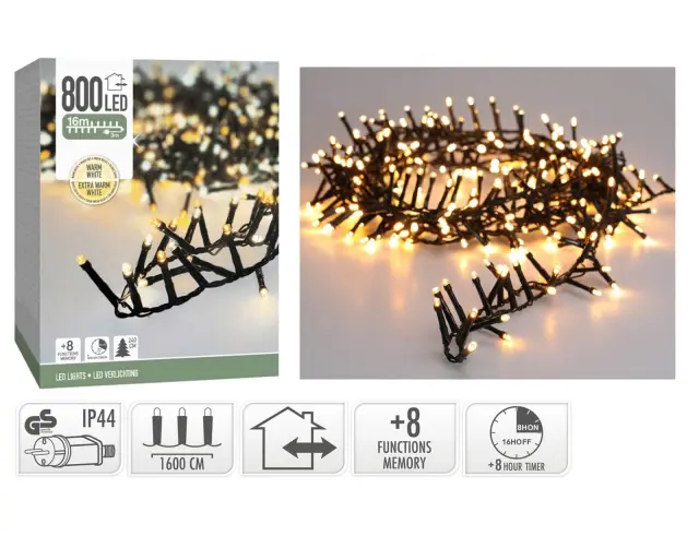 800 Φωτάκια LED - 16 Μέτρα + 3 Μέτρα σύνδεσης, Κανονική Διάταξη, με χειριστήριο, 8 προγράμματα, Πράσινο καλώδιο PVC - Extra Θερμό Λευκό AX8560730 2