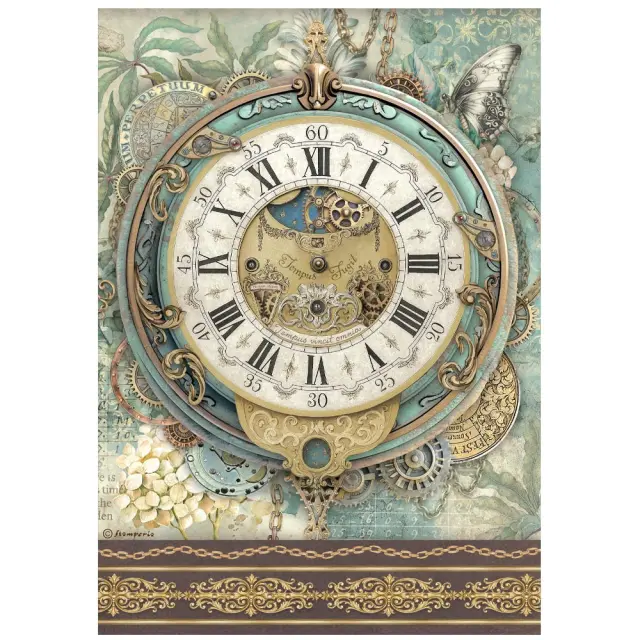 Ριζόχαρτο ντεκουπάζ Stamperia 21x29cm A4, Gardens of Time, Ρολόι με γρανάζια
