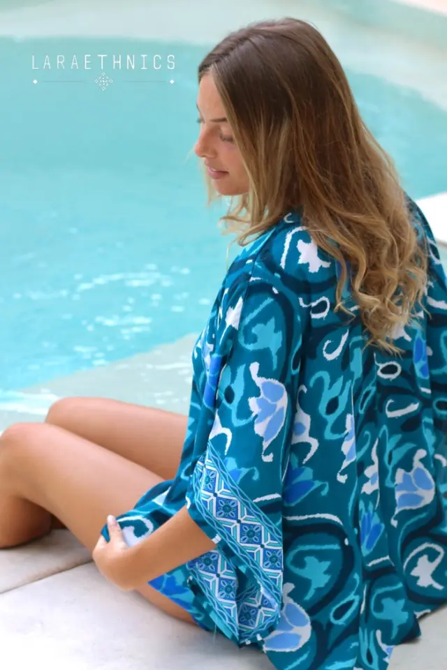 LARA ETHNICS “KAYLA AZTEQUE” KIMONO (KAYLA AZTEQUE-TURQUOISE) - One-size 2