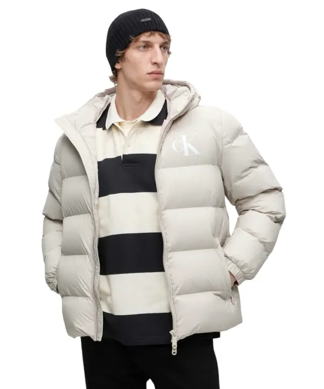 Calvin Klein - Ανδρικό Μπουφάν Ls Ltwt Nylon Padded Hooded Puff LV04RG513G-PDJ Εκρού 2