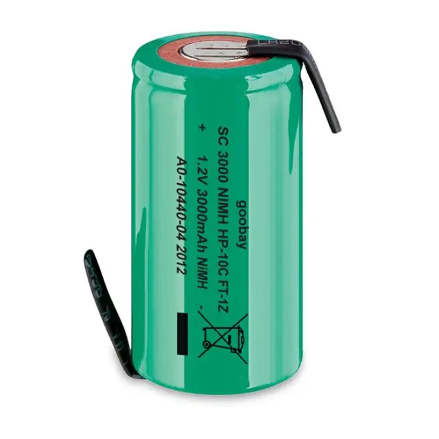 Επαναφορτιζόμενη μπαταρία 1.2V 3000mAh Sub-C Ni-MH με λαμάκια.