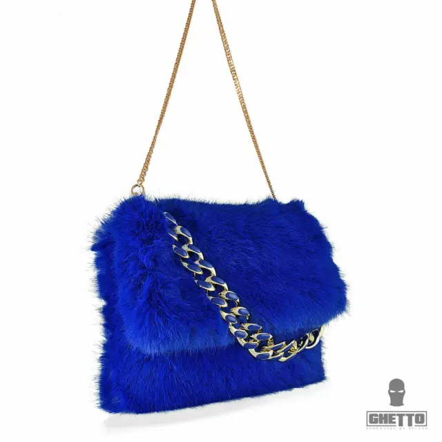 Ghetto Blue Faux Fur Statement Bag | Luxury Chain Shoulder Bag 2
