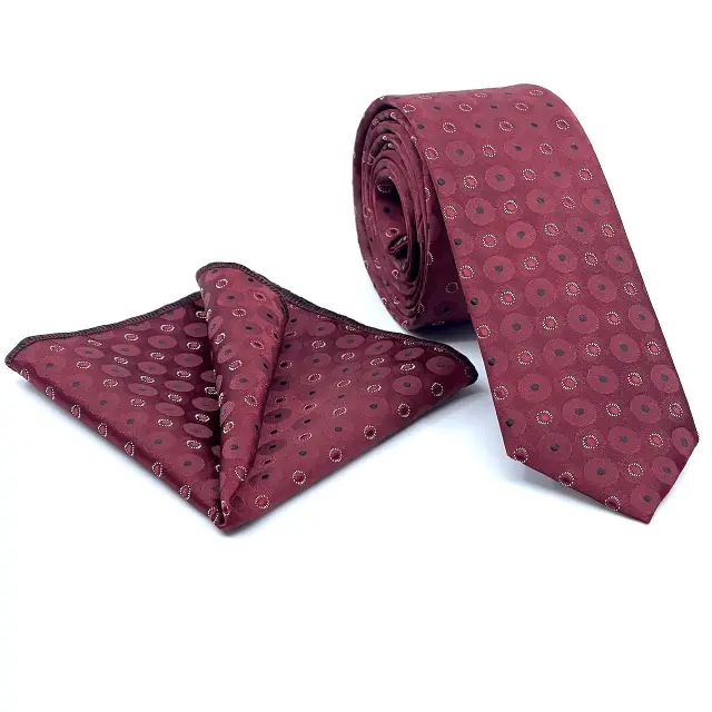Γραβάτα Microfiber σε Μπορντό Μοτίβο Σετ με Μαντηλάκι