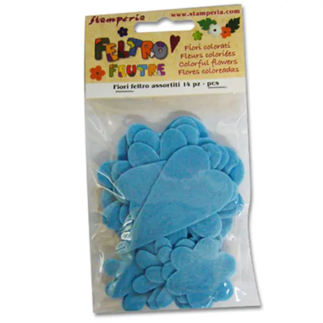 Λουλούδια Felt Διάφορα Σχήματα 2-4cm - Blue - 14τεμ