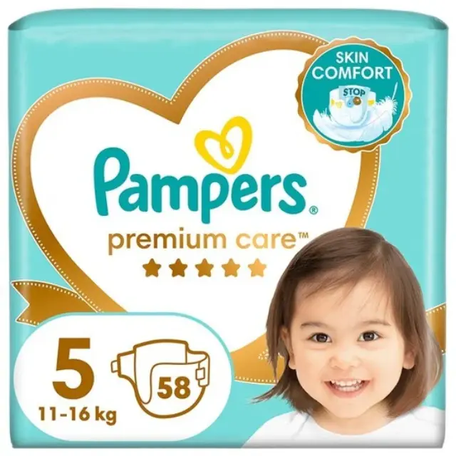 PAMPERS Πάνες με Αυτοκόλλητο Premium Care No. 5 για 11-16kg 58τμχ