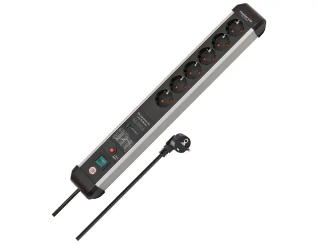 Πολύπριζο Ασφαλείας Premium Protect Line Brennenstuhl - 6x Schuko - 60000A - Με Διακόπτη On/Off - Καλώδιο 3m - Ασημί / Μαύρο150139