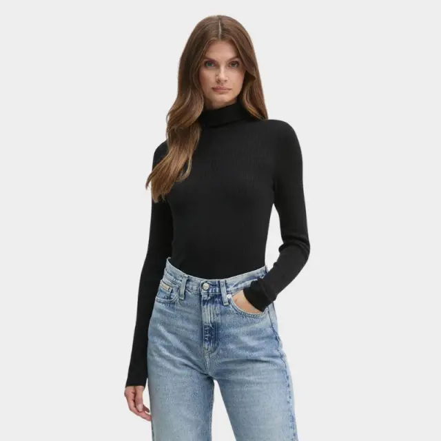 Calvin Klein Jeans - Γυναικείο Ζιβάγκο Label Roll Neck Regular Fit J20J224225-BEH Μαύρο - XL