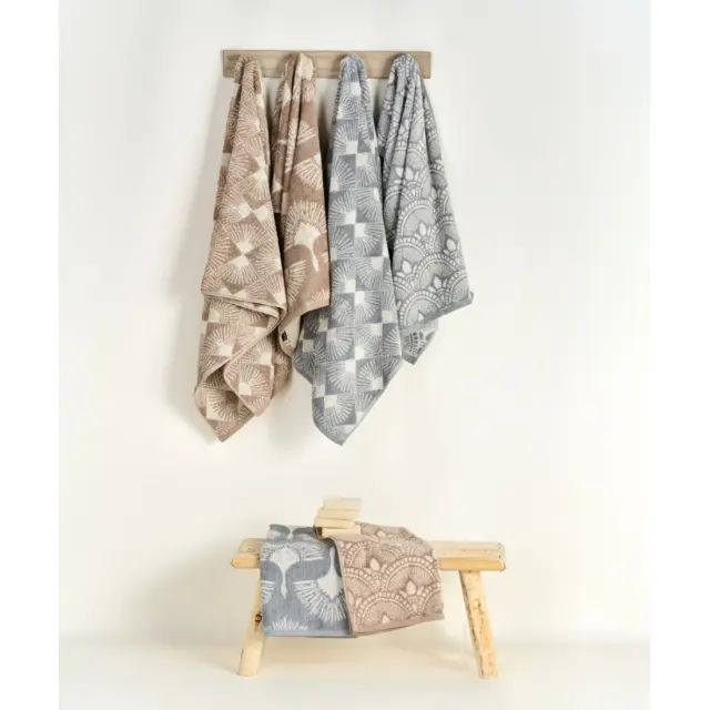 Σετ Πετσέτες Προσώπου 2 Τεμαχίων Kentia Kavan 22 Grey-White 50x90 2