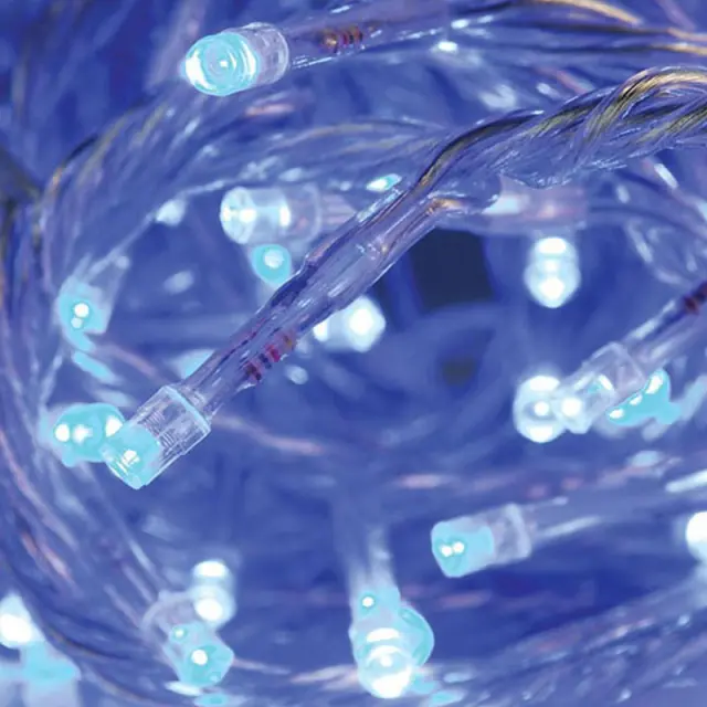 100 Led Σε Σειρά Με Πρόγραμμα Και Μετασχηματιστή Διάφανο Καλώδιο Λευκό Led IP44