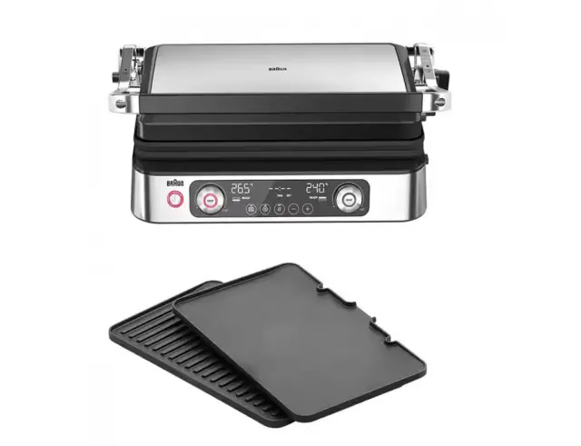 Τοστιέρα - Γκριλιέρα 2 σε 1 Braun MultiGrill 9 Pro CG9140 με 2 πλάκες ψησίματος, ισχύ 2200W και επιφάνεια ψησίματος 37x23cm - Black / Stainless SteelCG9140