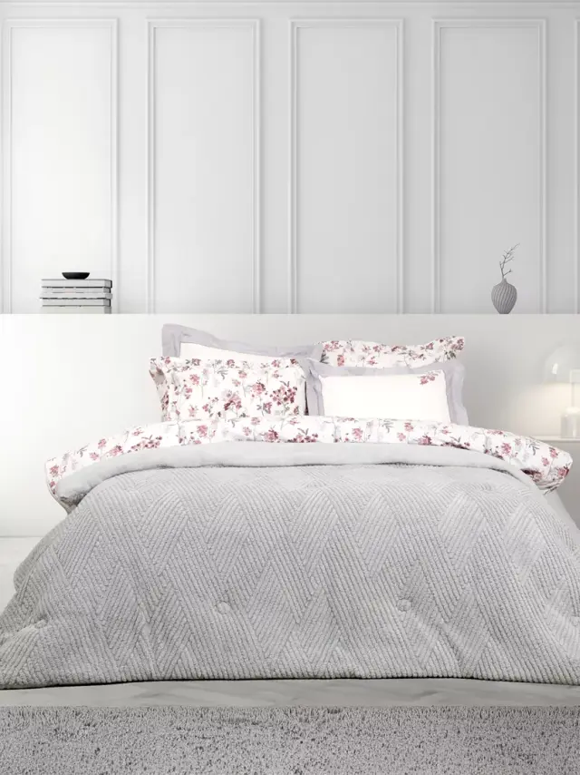 Κουβερτοπάπλωμα 240x260 King Size 720gsm Fleece-Sherpa Velva 100% Πολυέστερ- Light Gray