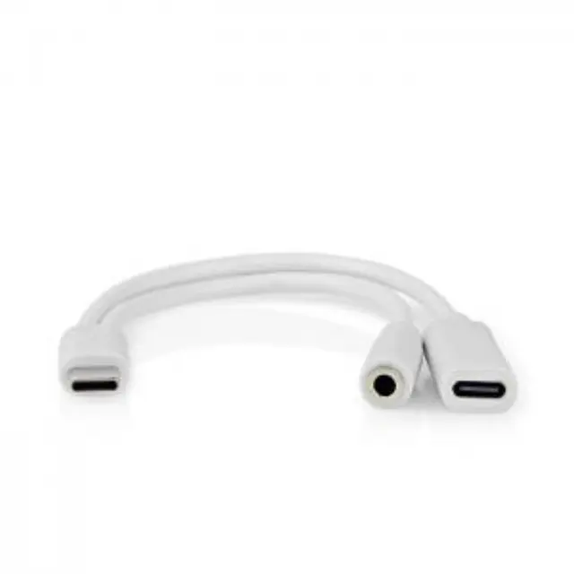 Καλώδιο-αντάπτορας USB High-Speed Type-C αρσ. - USB Type-C θηλ. / 3.5mm θηλ., 0.10m, σε λευκό χρώμα. 3
