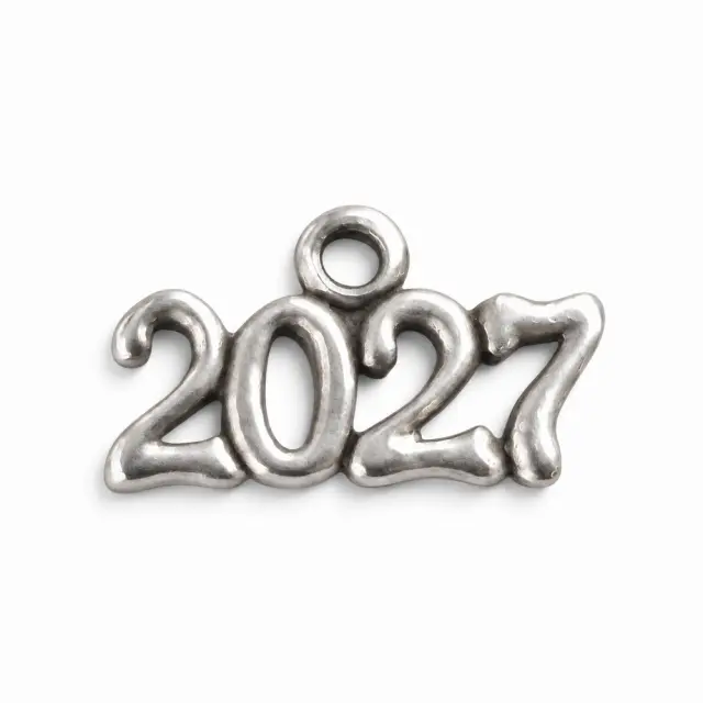 Γούρια μεταλλικά 2027, ασημί 1,9x0,7cm , σετ 15τεμ