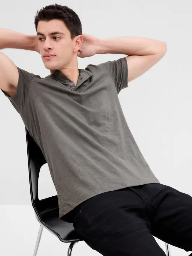 Γκρι Lived-In Henley Μπλούζα shark fin gray - S