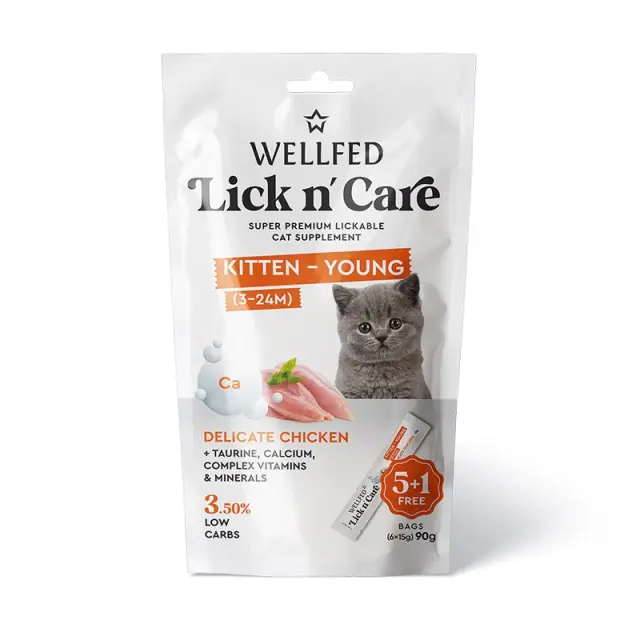 Λιχουδιά Γάτας Wellfed Lick N' Care Kitten-Young Chicken (6x15gr) 90gr