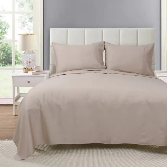 Σετ Σεντόνια 165x200+37 Υπέρδιπλα Beauty Home 4 Seasons 12000 Beige Με Λάστιχο100% Βαμβακοσατέν