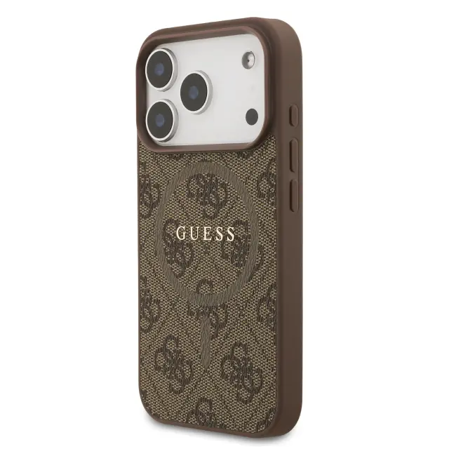 Guess PU Leather 4G Colored Ring MagSafe Case for iPhone 17 Pro Brown 2