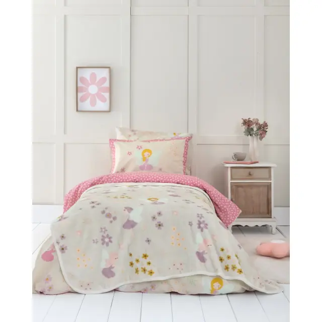 Nima Kids Κουβέρτα Βελουτέ Ημίδιπλη 180x220 - Fairielle Μπεζ, Ροζ
