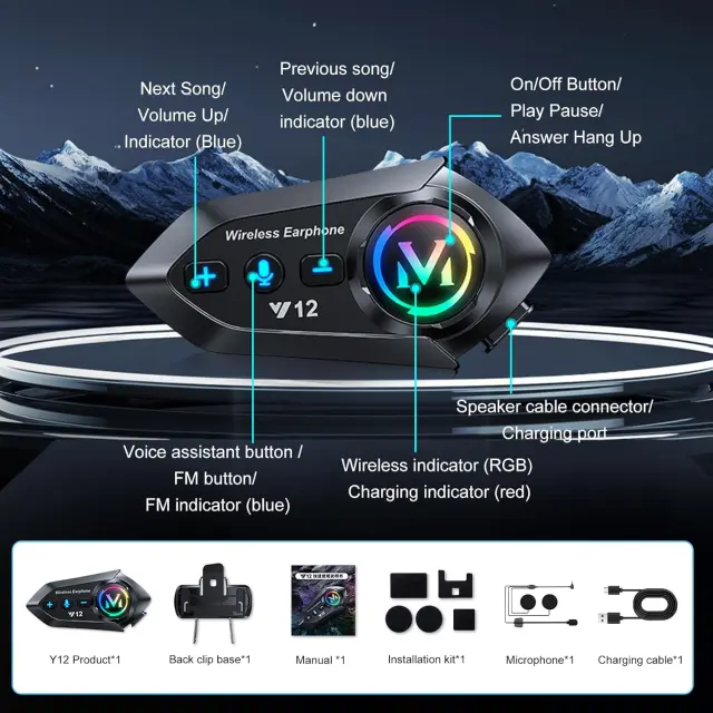 Motorcycle Helmet Headset, Motorcycle Headset Hi-Fi Quality & Waterproof, Wireless Earbuds with Voice Assistant/Bluetooth 5.3/Noise Reduction, Headphones Bluetooth 2
