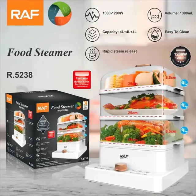 Raf Ατμομάγειρας με 3 Επίπεδα Μαγειρέματος 12lt R.5238 - Food Steamer 97037 2