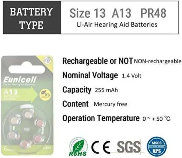 Μπαταρία Eunicell A13/PR48 1.45V 6 τεμάχια 2