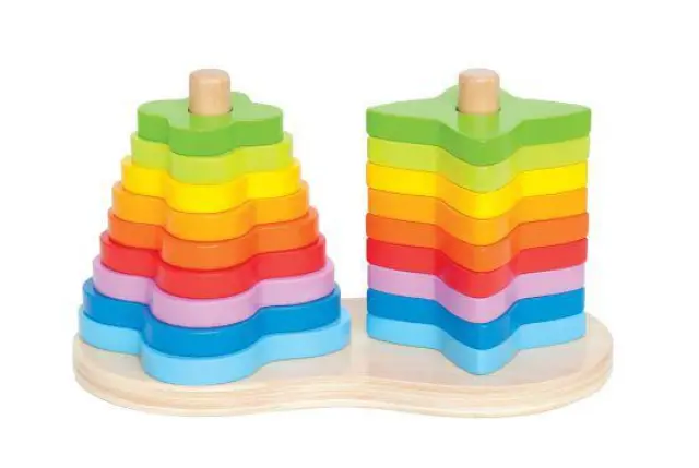 Hape Double Rainbow Stacker Στοίβαξε τα Πολύχρωμα Σχήματα-19 Τεμ.