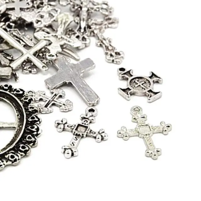 Μεταλλικά Διακοσμητικά Antique Silver Διάφορα Σχέδια, Σταυρός 18-76mm ~25gr
