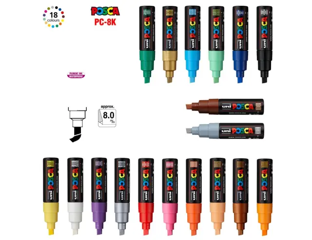 Μαρκαδόρος Σχεδίου Uni Posca PC-8K με πάχος μύτης 8.0mm - Fluorescent RedPC-8K(E) - ΦΩΣ-KOK 2