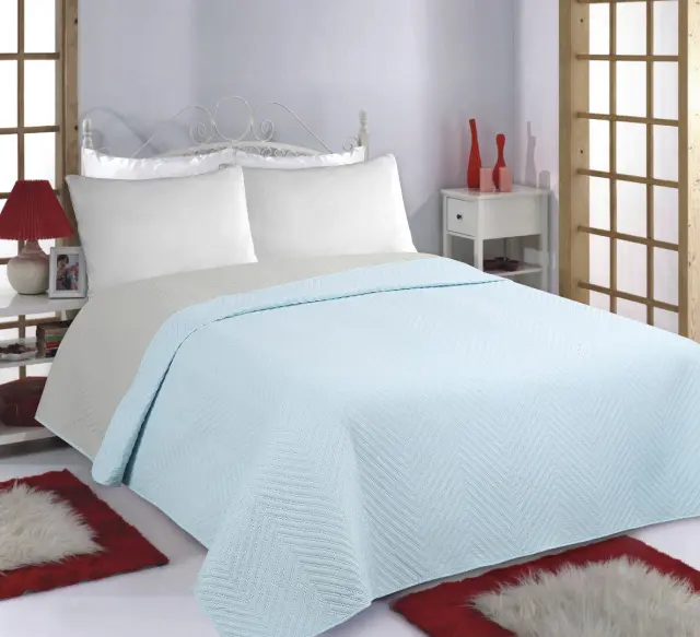 ΚΟΥΒΕΡΛΙ σετ (240cm x 260cm) BONES sky blue/ grey - -