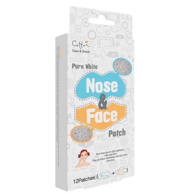 Cettua Pure White Nose + Face Patch, Επιθέματα Αφαίρεσης Λιπαρότητας/Μαύρων Στιγμάτων 12τμχ
